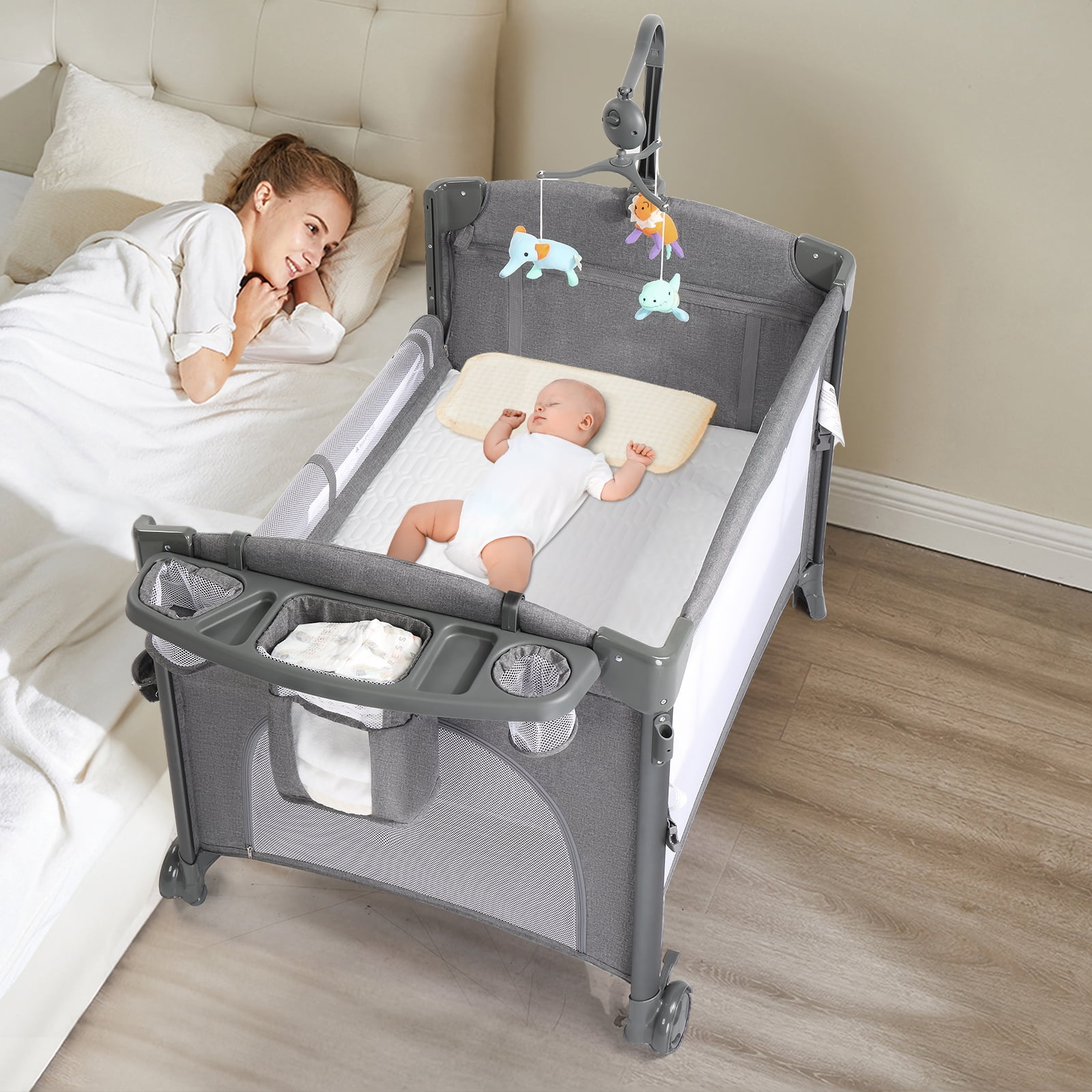 JOYMOR Bedside Sleeper with Changing Table, Convert to