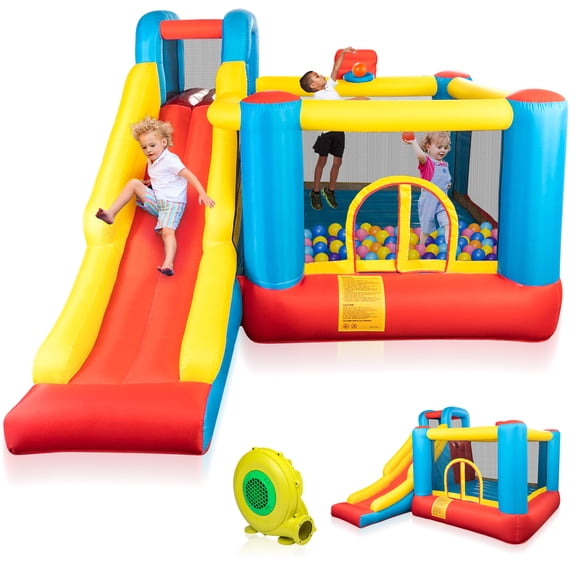 JOYMOR Bounce House Inflatable Bouncing Castle Play Center w/ Air Blower, Jump'n Slide Bouncer, Suitable for Toddler Baby & Little Kids