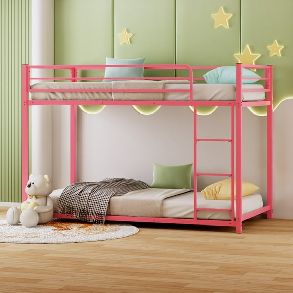 Matladin Bunk Bed Twin Over Twin, Metal Twin Bunk Bed for Kids, Junior, Low Profile Space Saving Design, Mattress Not Included