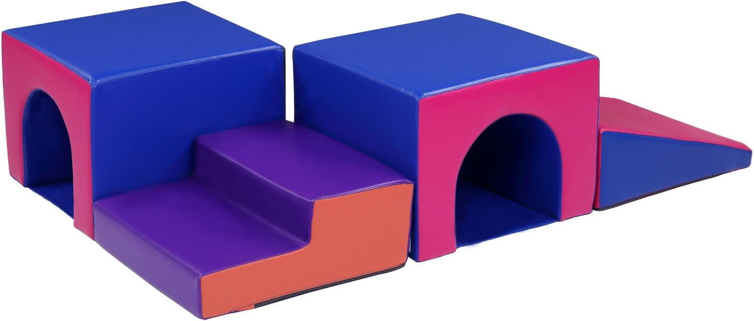 JOYMOR Foam Climbing Blocks for Toddlers, Kids Tunnel Maze with Stairs and Ramp, 4 pcs Climbing