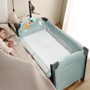 JOYMOR Folding Bedside Sleeper Baby Bassinets, Portable Crib with Wheel for Shower Gift, for Newborn