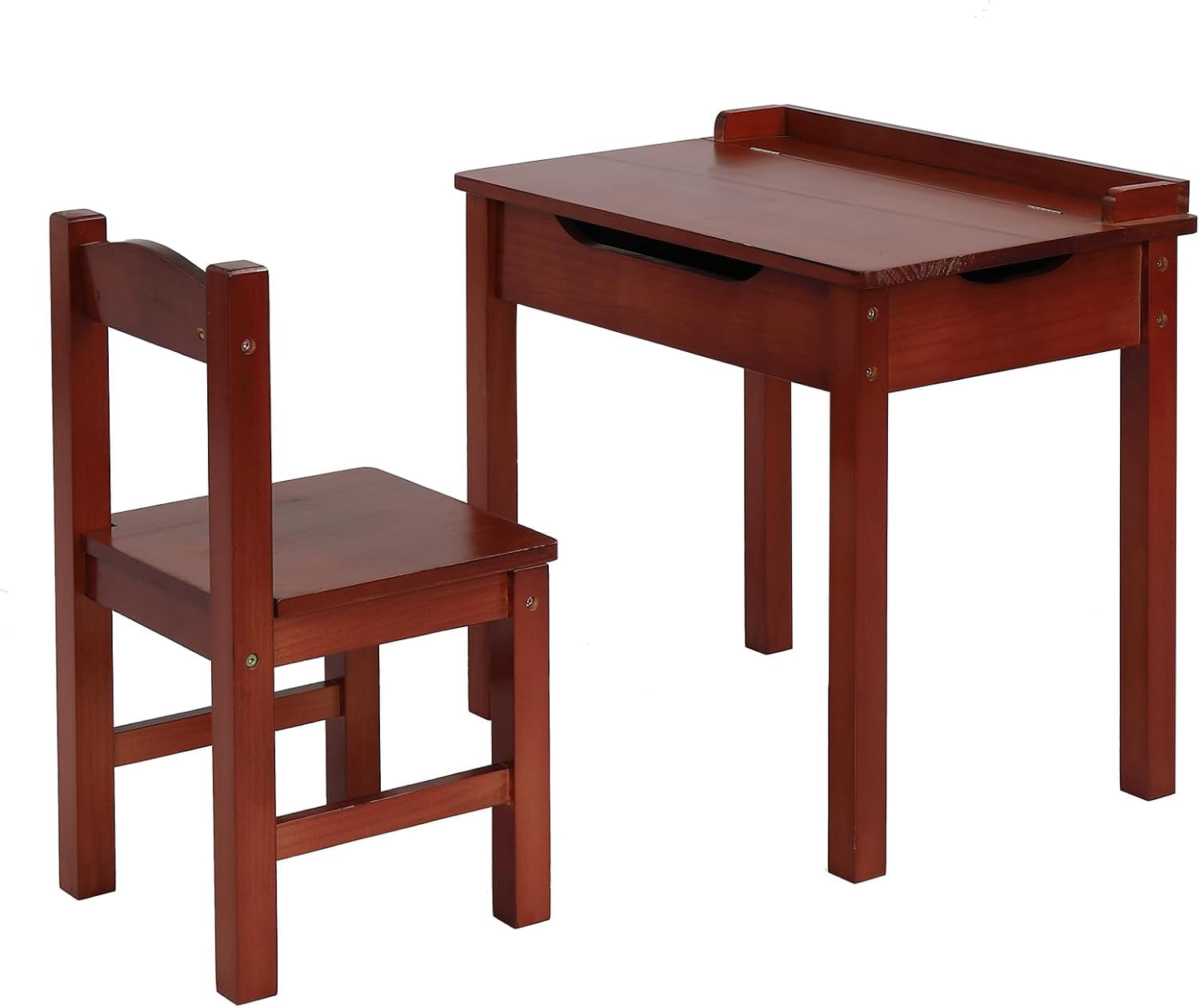 JOYMOR Kids Desk,Wooden Lift-Top Desk and Chair Set, Toddler Table and Chair with Storage for Study & Craft, Brown