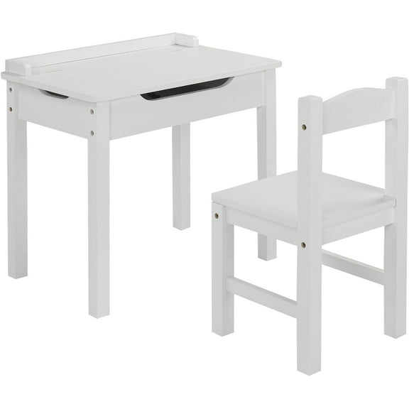 JOYMOR Kids Desk,Wooden Lift-Top Desk and Chair Set, Toddler Table and Chair with Storage for Study & Craft, White