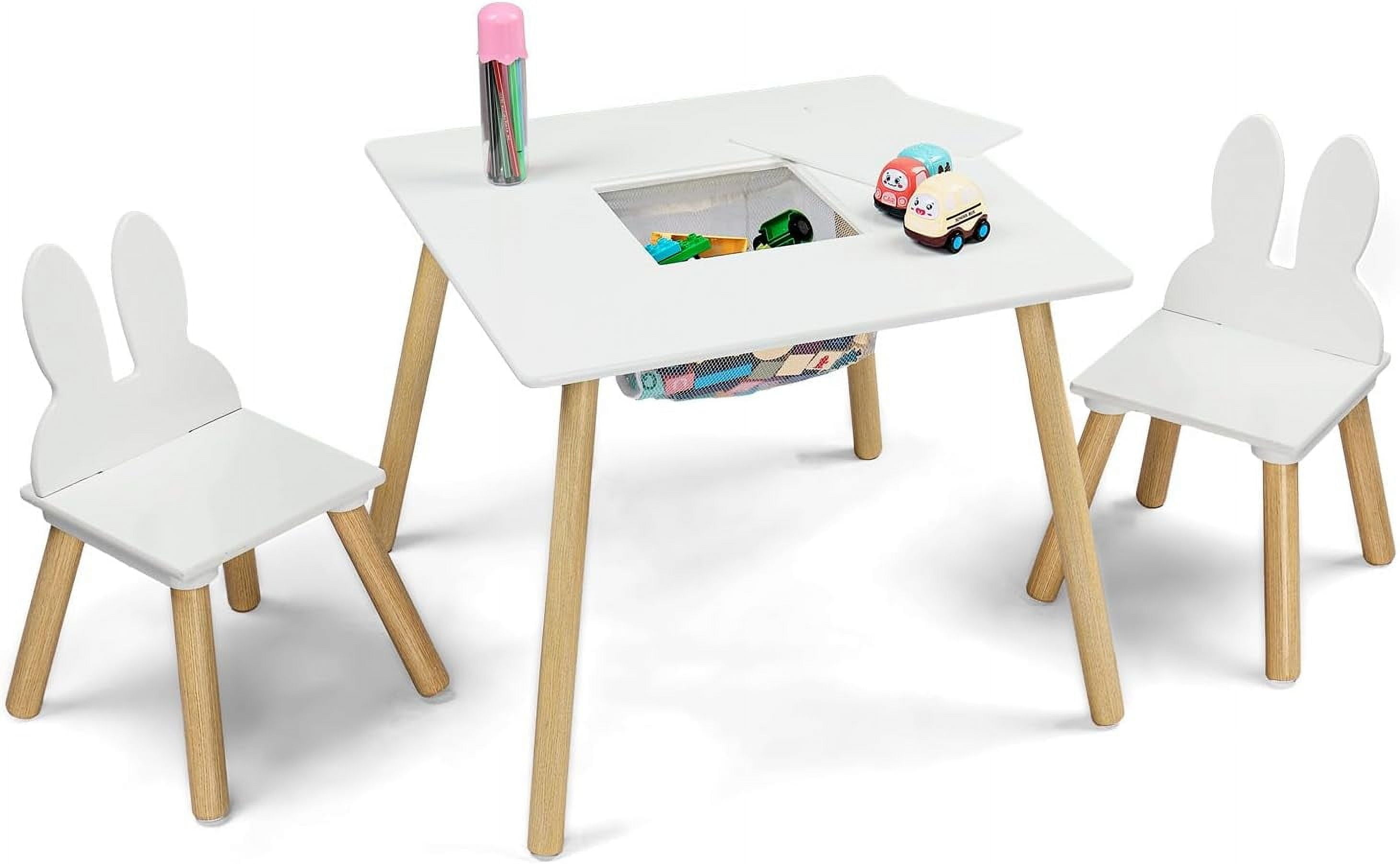 JOYMOR Kids Table and 2 Chairs Set with Storage & Removable Tabletop, Panda Ear Chairs, 3-in-1 Kids ActivityTable for Craft, Playroom Toddler Table and Chair Set for Kids 2-5
