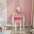 thumbnail image 1 of JOYMOR Kids Vanity Table and Chair, Makeup Dressing Set with Round  Mirrors, 3 Drawers, Pink, 1 of 9