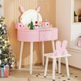 thumbnail image 1 of JOYMOR Kids Vanity Table and Chair Set, Rabbit Style, Touch Screen 3-Color LED Lighted Mirror, Suitable for Ages 3+, 1 of 7