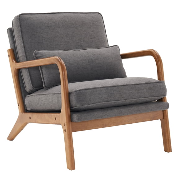 JOYMOR Modern Linen Accent Chair, Upholstered Comfy Reading Lounge Armchair with Solid Wood Frame