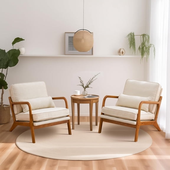 JOYMOR Modern Linen Accent Chair, Upholstered Comfy Reading Lounge Armchair with Solid Wood Frame