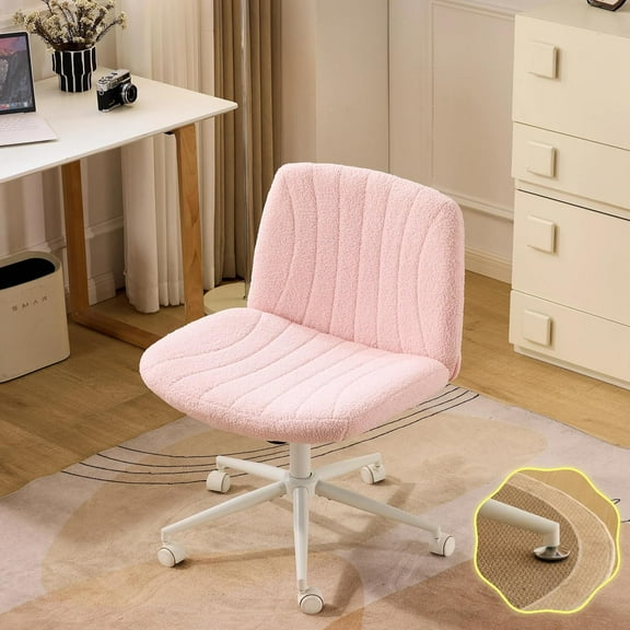 JOYMOR Modern Vanity Chair Dual-Use with/no Wheels, Armless Criss Cross Legged Chair, Swivel Wide Comfy Office Desk Chair, Computer Chair
