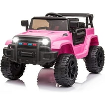 JOYMOR Ride on Truck with Remote Control, 4 Wheels 12V Battery Powered Kids Car, with LED Headlight/Horn Button/ MP3 Player/USB Port/Kids Girl Boy (Pink)
