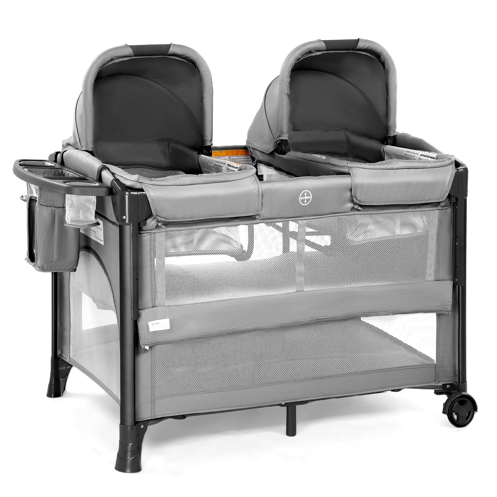 JOYMOR Twin for Baby with Storage Shelf, RockABye Portable