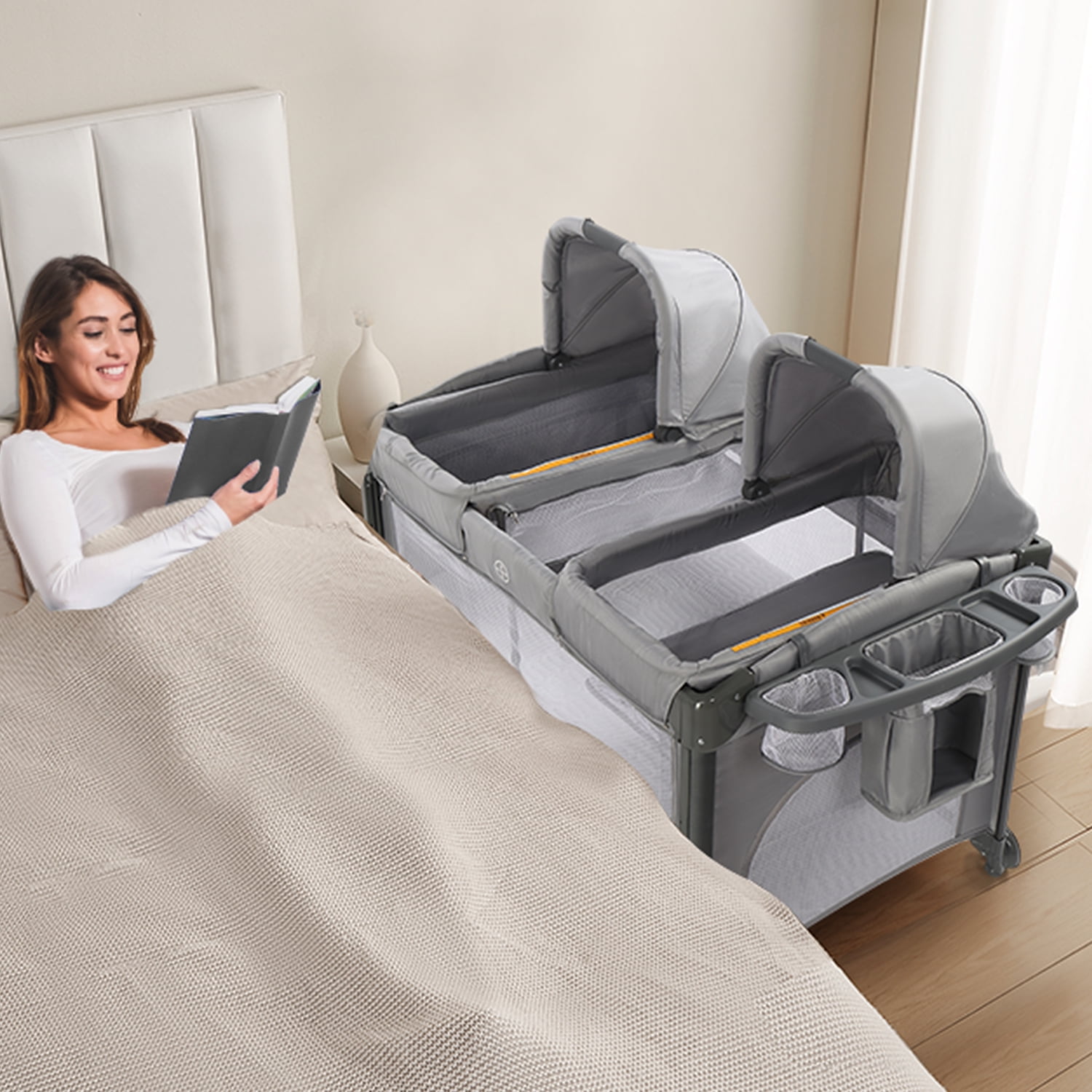 JOYMOR Twin Bassinet with Storage Shelf and Rock A Bye Portable Design in Libya at LYD 1132 Rating 4