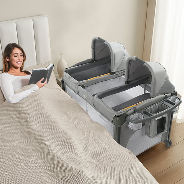JOYMOR Twin Portable Bed for Newborn with Storage, Convertible to