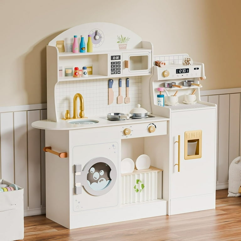 JOYMOR Wooden Play Kitchen with Coffee Machine, Plenty of Play