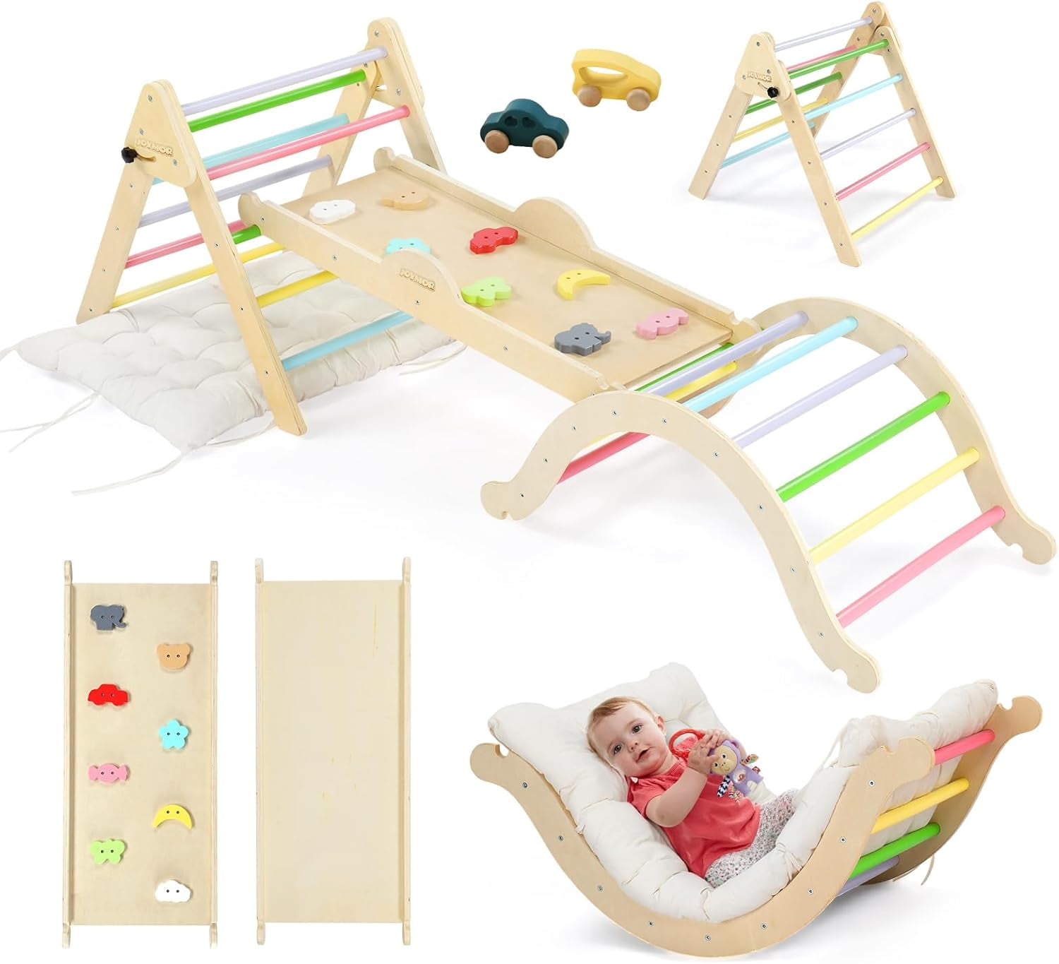 JOYMOR kids Pikler Triangle Climber Arch Rocker with Cushion Sensory ...