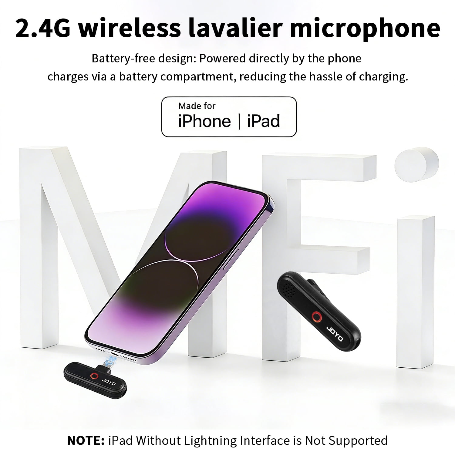 JOYO 2 Lavalier Wireless Microphone Video Recording Mini Mic For Android/iPhone Professional Noise Reduction