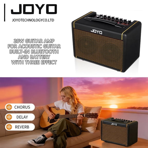 JOYO 20W Guitar Amp for Acoustic Guitar Built-in Bluetooth and Battery with Reverb Chorus Delay Effect for Practicing and Outdoors (AC-20S)