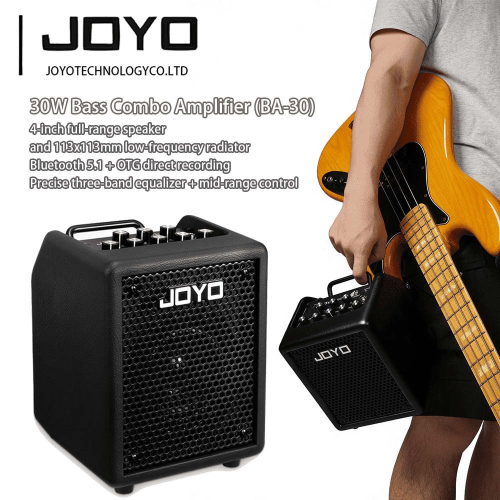 JOYO 30W Bass Amp Portable Combo Amplifier 4" Speaker with Bluetooth 5.1 + OTG Direct Recording | 3-Band EQ + Compressor