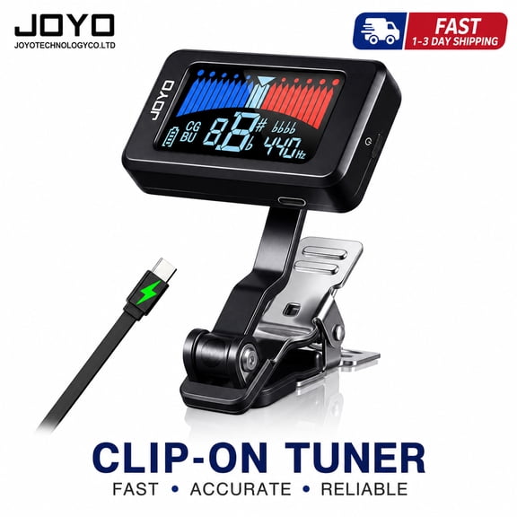 JOYO Clip-On Headstock Tuner with Vertical Display and 360 Swivel, Quick Accurate Tuning