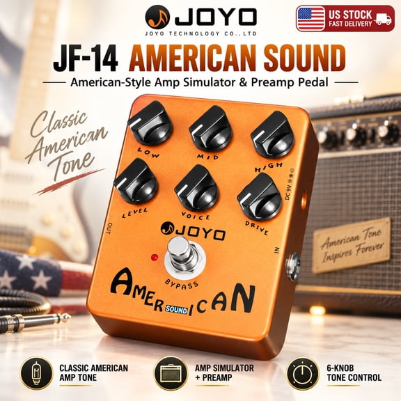 JOYO JF-14 American Sound Amp Simulator & Preamp Guitar Pedal with Cabinet Simulation, 6-Knob Tone Control
