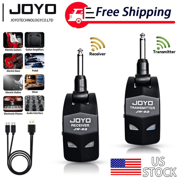 JOYO JW-03 Rugged ABS Wireless Guitar Transmitter Receiver System, 2.4GHz 4 Channels Rechargeable, 220° Rotatable Plug for Live Performance