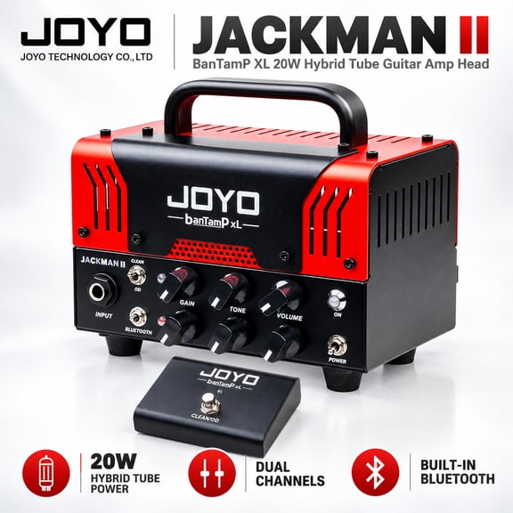 JOYO JACKMAN II 20W Hybrid Tube Guitar Amp Head, Dual Channel Electric Guitar Amplifier with Bluetooth, Footswitch, FX Loop and Headphone Output