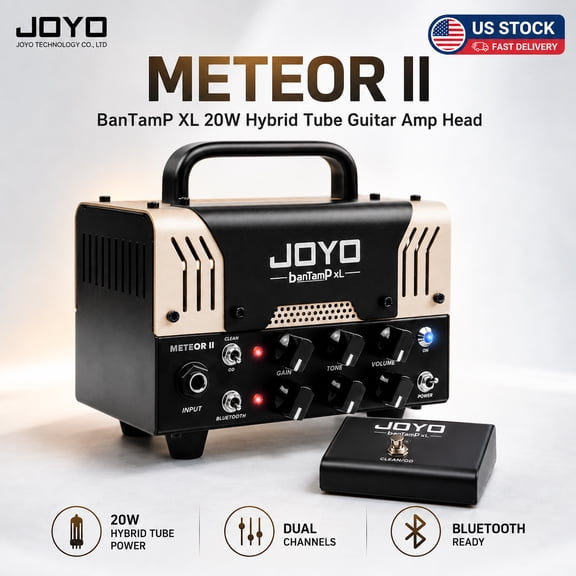 JOYO METEOR II 20W Hybrid Tube Guitar Amp Head, Dual Channel Electric Guitar Amplifier with Bluetooth, Footswitch, FX Loop and Headphone Output