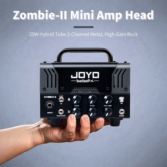 JOYO Mini Amp Head 20W Hybrid Tube 2-Channel Amplifier with Bluetooth Zombie-II (No Sound, Requires External Speaker)
