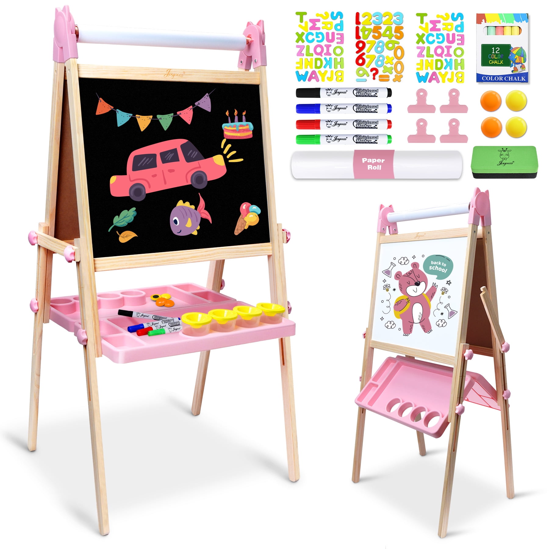 JOYOOSS Easel for Kids Ages 4-8 Easels for Toddlers Art Kids Easel Age 8-12 Wooden Drawing Easels Double-Sided Magnetic Whiteboard Chalkboard with Paper Roll for Kid Dry Erase Board P