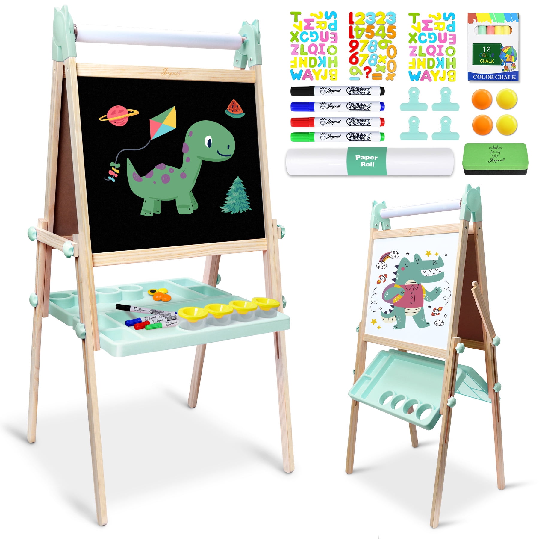 JOYOOSS Easel for Kids Ages 4-8 Easels for Toddlers Art Kids Easel Age 8-12 Wooden Drawing Easels Double-Sided Magnetic Whiteboard Chalkboard with Paper Roll for Kid Dry Erase Board G