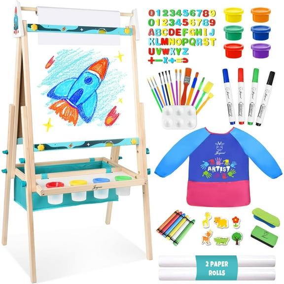 JOYOOSS Kids Double-Sided Wooden Art Easel with 98+ Accessories