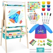 JOYOOSS Kids Double-Sided Wooden Art Easel with 98+ Accessories