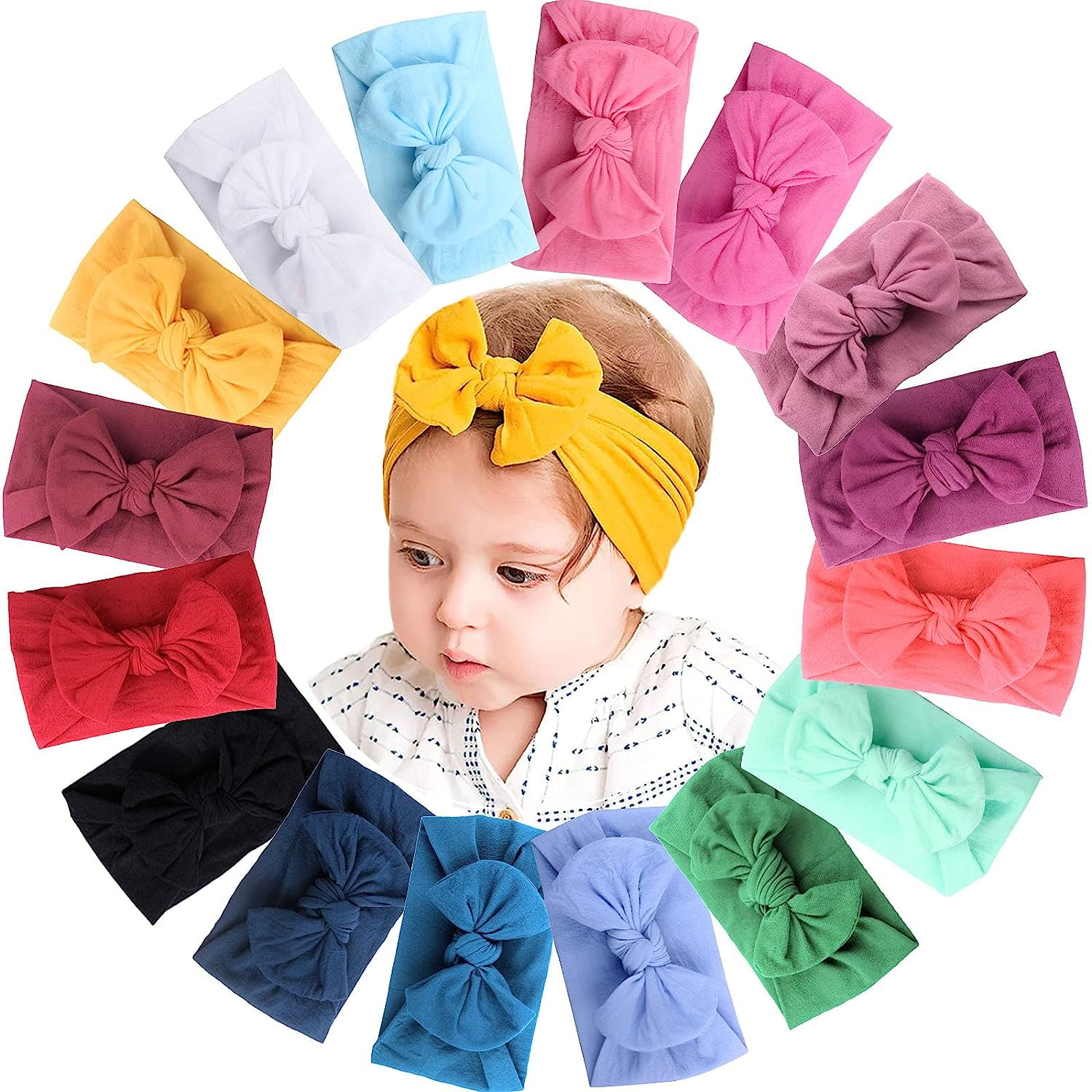JOYOYO 16Color Baby Headband Set with 4.5in Hair Bow for Newborns, Infants, Toddlers, Kids