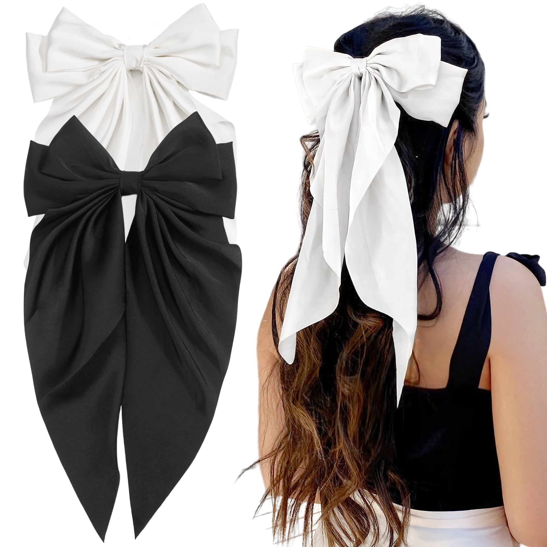JOYOYO  2 pcs  Hair Bows for Women Girls,Silky Satin Hair Ribbon Bow Hair Clips with Long Tails Hair Accessories for Women and Girls