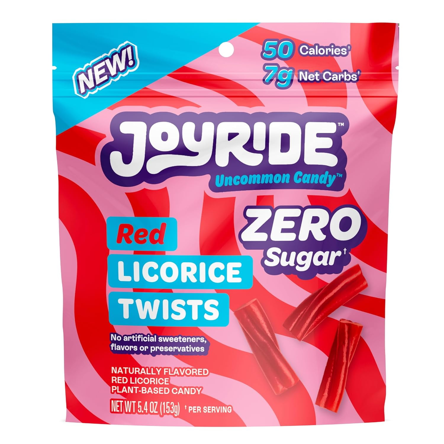 JOYRIDE Red Licorice Twists Sugar Free Candy with 7g Net Carbs Low