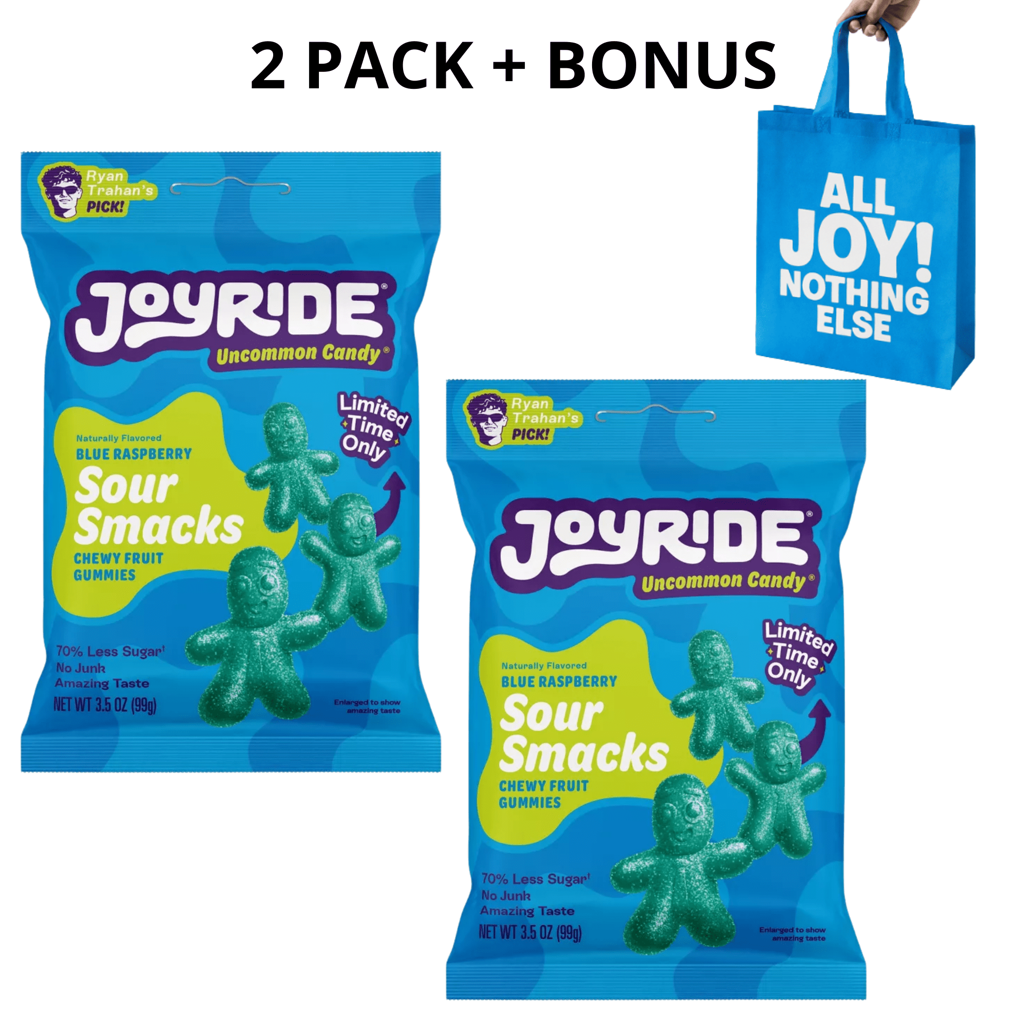 JOYRIDE Sour Smacks Blue Raspberry Chewy Fruit Gummies 70% Less Sugar 2 ...
