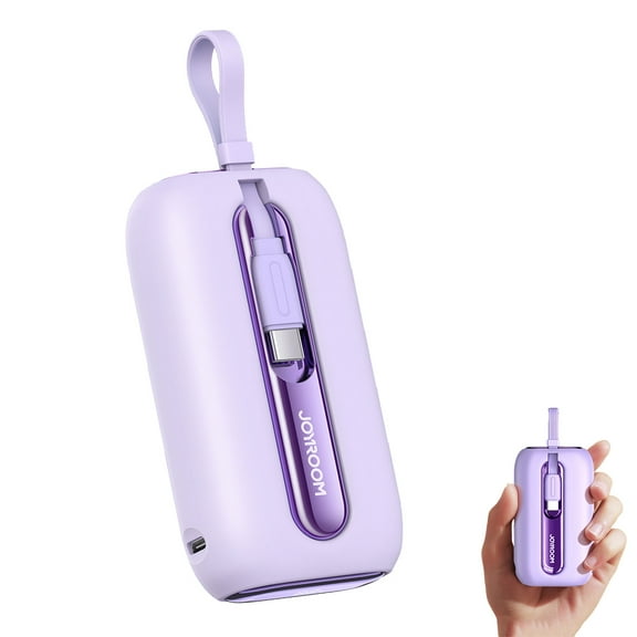 JOYROOM 10000mAh Mini Power Bank with Built-in Cables, 22.5W Fast Charging Portable Charger USB-C Battery Pack for iPhone, Samsung, All Phones, Purple