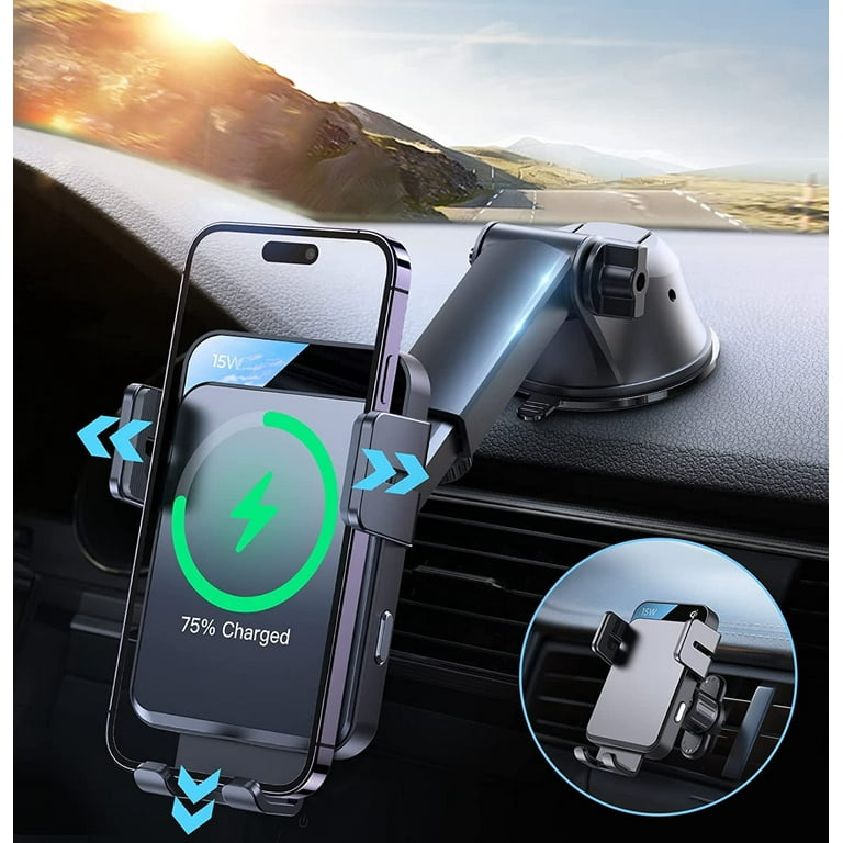 JOYROOM 3 in 1 Wireless Car Charger, 15W Fast Charging Phone Car Mount Auto- Clamping Windshield Dashboard Air Vent Car Phone Holder for iPhone,  Samsung, All Smartphones 
