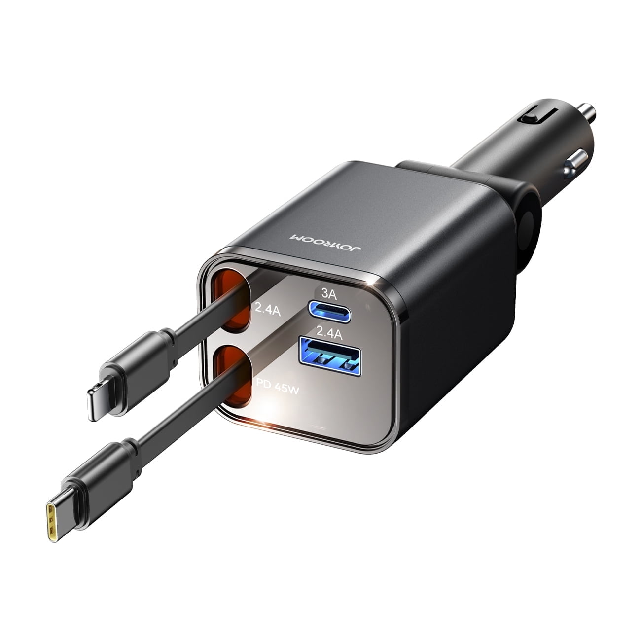 JOYROOM 4 in 1 Retractable Car Charger USB C, 84W Fast Charging Cigarette Lighter Adapter Car Phone Charger with L+C Cables (2.6ft) for iPhone and 