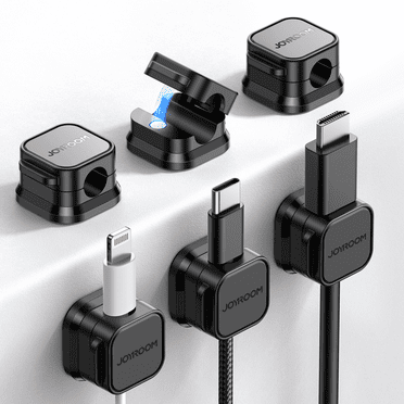 JOYROOM 6 Pack Magnetic Cable Clips Cord Holder, Under Desk Cable Management Organizer, Black