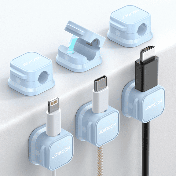 JOYROOM 6 Pack Magnetic Cable Clips Cord Holder, Under Desk Cable Management Organizer, Blue