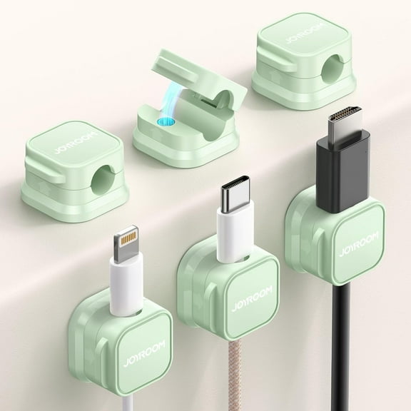 JOYROOM 6 Pack Magnetic Cable Clips Cord Holder, Under Desk Cable Management Organizer, Green