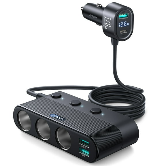 JOYROOM 7 in 1 Cigarette Lighter Adapter, PD 30W Fast Charging USB Car Charger Adapter, 24V/12V Cigarette Lighter Splitter with Independent Switches & LED Voltage Display
