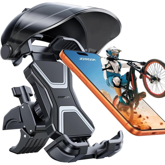 JOYROOM Bike Phone Holder, Motorcycle Phone Mount with Sunshade, 360 Rotatable Bicycle Handlebar Phone Holder for Bike Scooter Ebike, Compatible with 4.7"-7" Smartphones