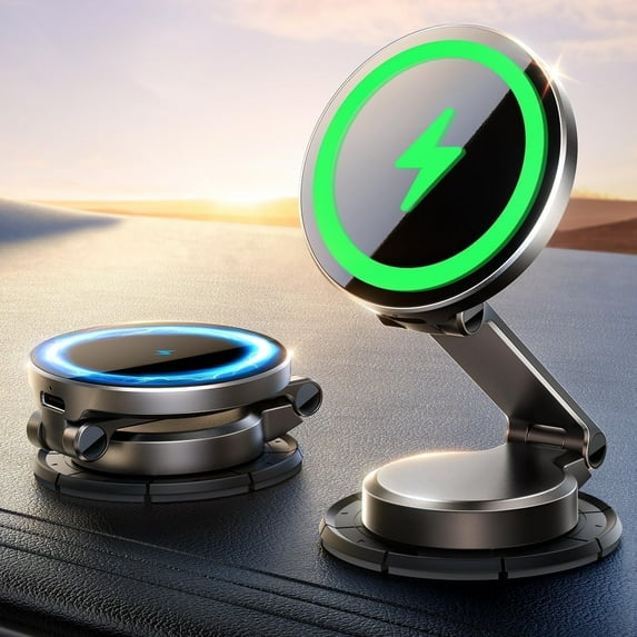 JOYROOM for MagSafe Car Mount, 15W Wireless Fast Charging Magnetic Phone Holder for Car, All Metal 360° Rotation Dashboard Car Phone Holder for iPhone 17 16 15 14 13 12 Pro Max, Dark Gray