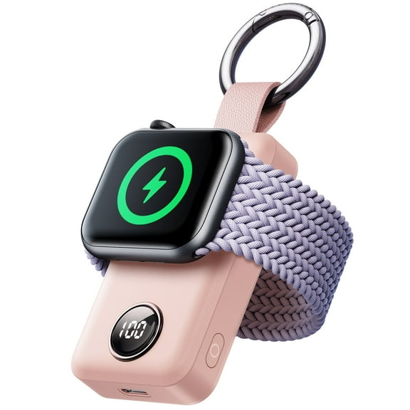 JOYROOM Portable Charger for Apple Watch, 2000mAh Magnetic Wireless Power Bank Fast Charger Keychain, Compatible for iWatch Series 11/10/9/8/7/6/5/SE/4/3/2/Ultra, Pink