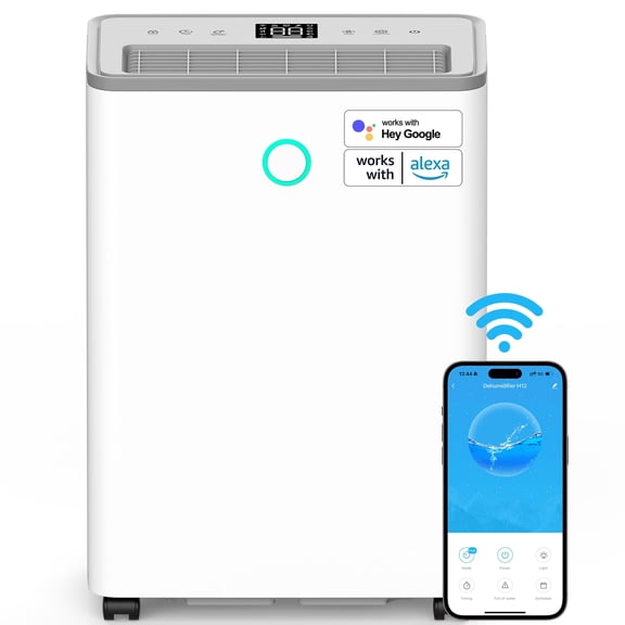 JOYSAILOR 19 Pint Smart Dehumidifier, 2500 sq.ft, Wi-Fi/Alexa, Dehumidifiers for Basement Home with Drain Hose, Overflow Protection, Auto Defrost, White