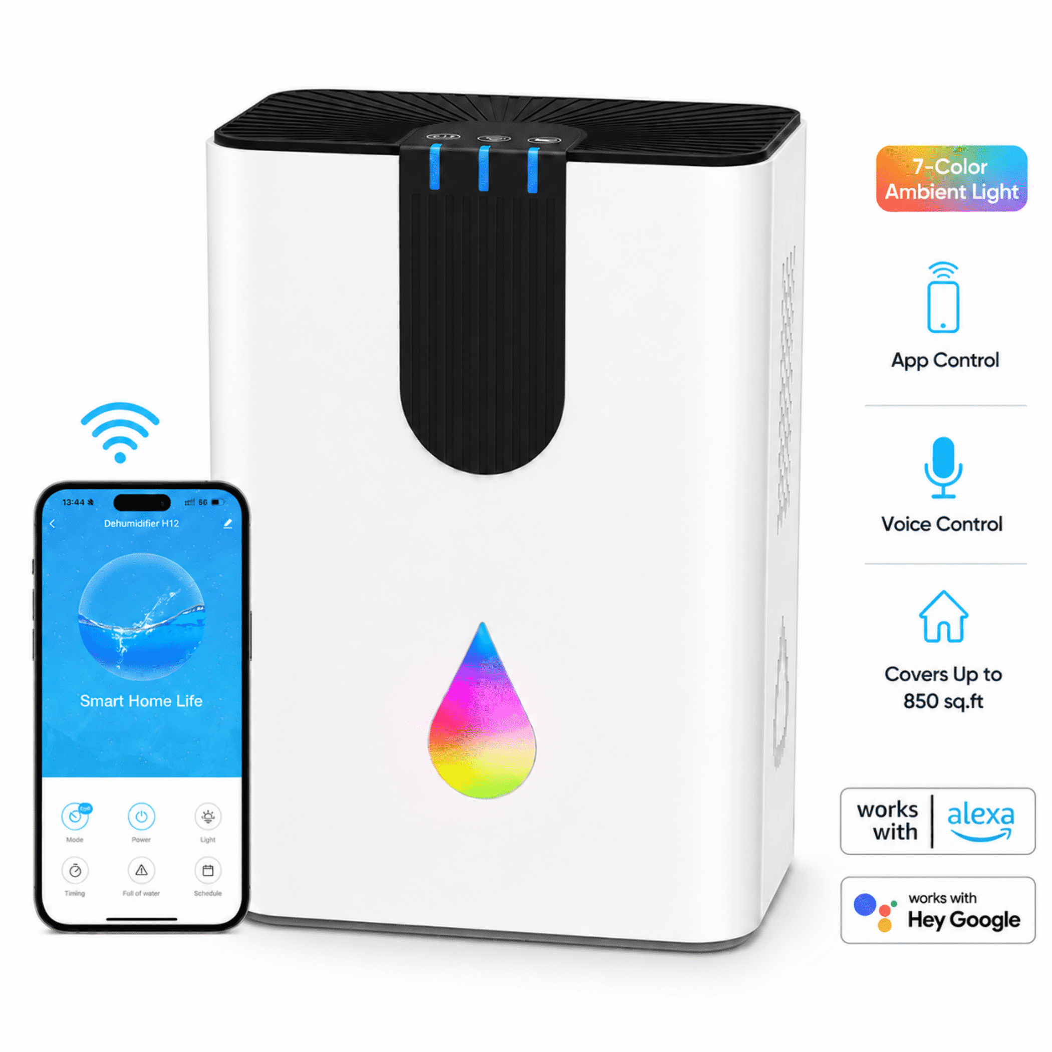 JOYSAILOR 95 oz Dehumidifier, 850 sq.ft Small Dehumidifiers for Basement & Home, Auto Shut off, 7-Color LED, High Efficiency Portable Dehumidifier for Bedroom