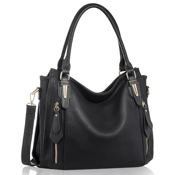 JOYSON Women's Shoulder Bag,Handbags,Tote Zipper Purse PU Leather Top-handle Satchel Bags Ladies Medium Black