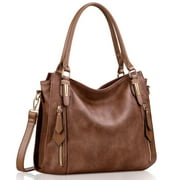 Women's Shoulder Bag,Handbags,Tote Zipper Purse PU Leather Top-handle Satchel Bags Ladies Medium Brown